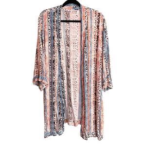 Olivaceous Pink Blue Printed Open Front Short Sleeve Cardigan Size M/L